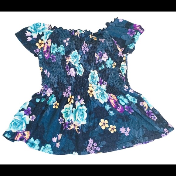 JUSTICE Off Shoulder Top/Blouse With Scalloped Trim & Ruched Waist Blue Girls 8Y - Picture 8 of 12